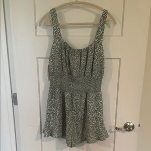 Green and White Leopard Print Smocked Romper